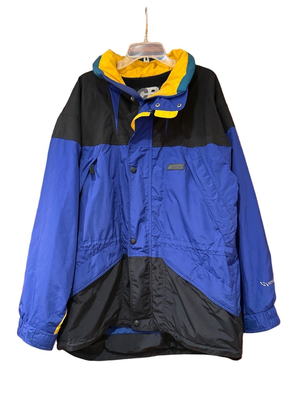 CB Sport Men's Blue Black Insulated Ski Jacket Yellow Hood